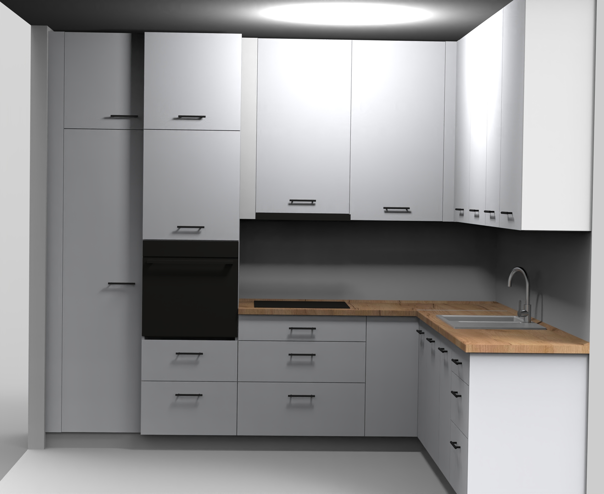 3D vizualizácia projektu Klasická kombinácia bielej a dreva
