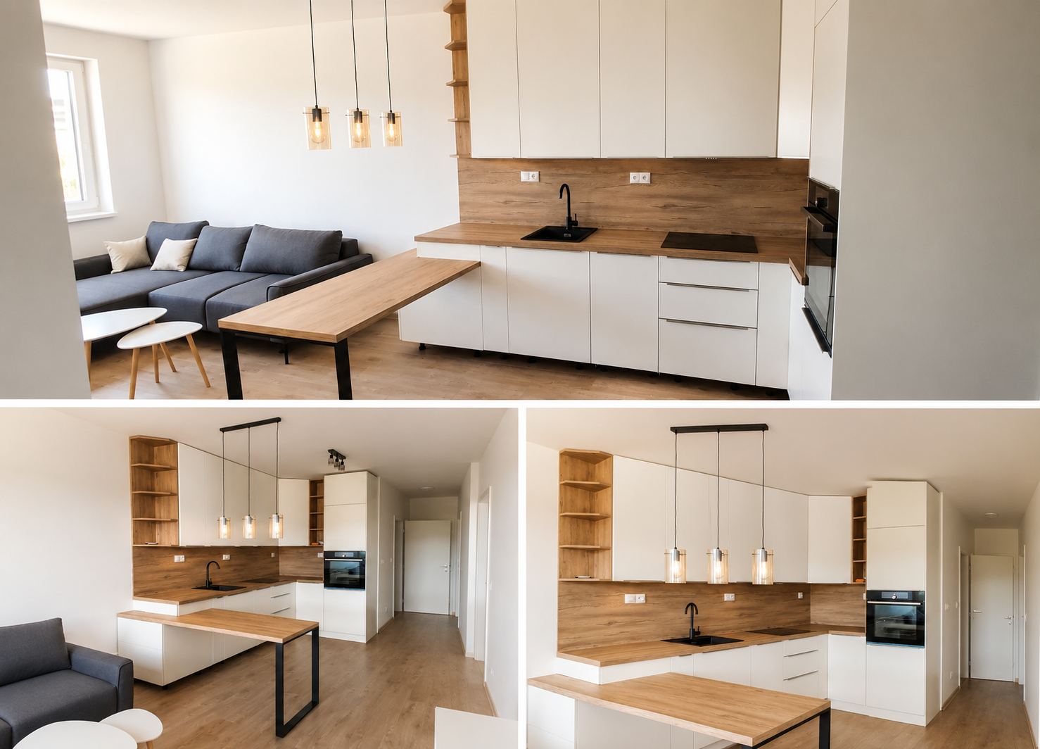 Svetlá kuchyňa s drevodekorom — realizácia ASCraft (Byt, Bytča)